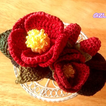 侘助椿のバレッタ　真紅