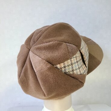 魅せる帽子☆ふわモコ暖か♪カシミアのパッチワークキャスケット～キャメル