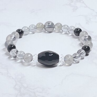 何がしたいのか悩んでいる方へ◎才能開花◎ オニキス ラブラドライト シルバーオーラ パワーストーン 天然石ブレスレットNo721