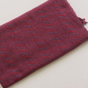 手織りカシミアストール・・赤と青の波