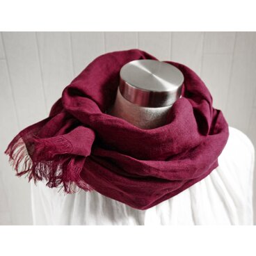 秋冬 やわらかリネンのストール　ワインレッド