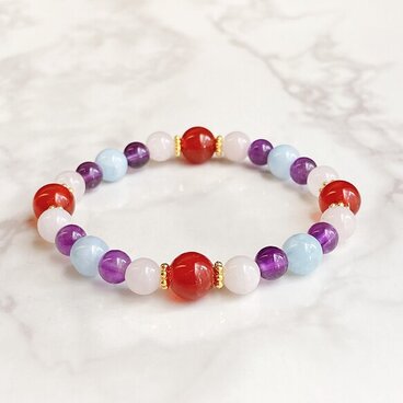 ご縁を引き寄せ、結婚へ 赤メノウ アクアマリン ローズクォーツ パワーストーン 天然石 ブレスレット No241