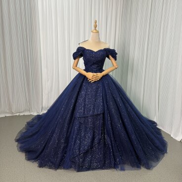 カラードレス ネイビー オフショルダー キラキラチュール フレアスカート 豪華なバックリボン 披露宴