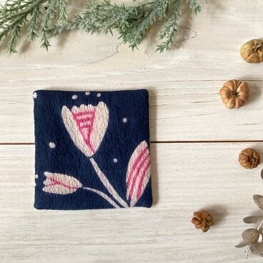 型染め コースター8センチ角「押し花」