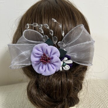 ラベンダーつまみ細工リボンコーム / Lavender Kanzashi Comb