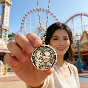 似顔絵 家族記念日 プレゼント 家族写真 記念品 お写真から作る ペンダント・ネックレス 純銀 SV999 肖像画 名前入り