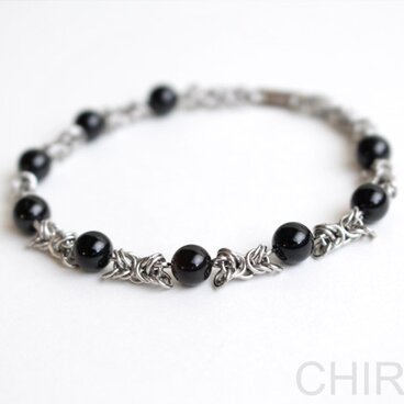 黒水晶 チェーン ブレスレット/ サージカルステンレス