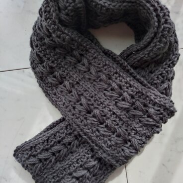 【お客様の声から生まれた】マフラー アラン模様 アラン ハート 柄 模様 グレー 手編み 編み物 編み 男女兼用 ユニセックス