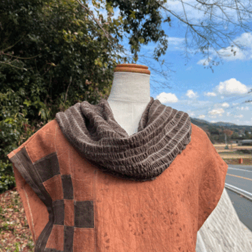 播州織柿渋染めスヌードK25104