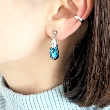 SUS316イヤリング[Crystal shine/Silver]サージカルステンレス 雫 ペアシェイプ クリスタルガラス