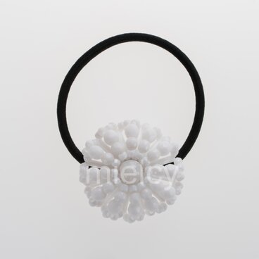 ビーズヘアアクセサリー「花」（白××チェコFP）
