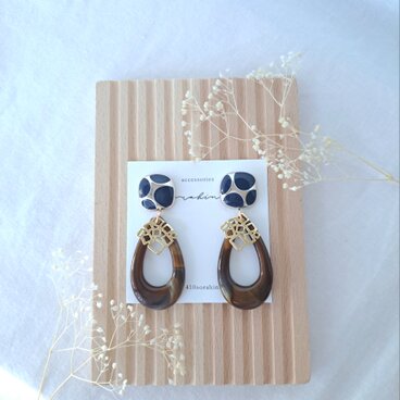 ★c　"レトロを取り入れて…"　秋　冬　大ぶり　ゆらゆら揺れる　レトロ✕ブラウン　大ぶりピアス／イヤリング