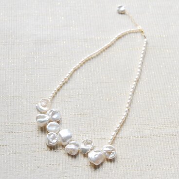 花びらケシパールのネックレス　ホワイト 14kgf