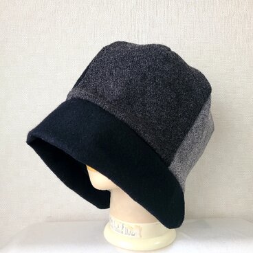 魅せる帽子☆ふんわり軽い♪ウールのグラデーションクロッシュ～ブラック&グレー2