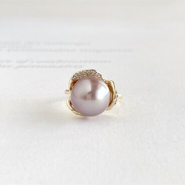 淡水パール ライトラベンダー 大粒 エジソンパールのフラワーリング 　12.3mm
