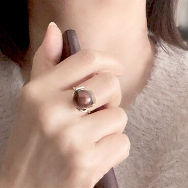 淡水パール チョコレートブラウン 大粒 フラワーリング 調色　12.4mm