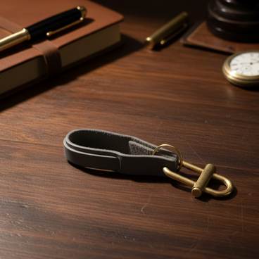 真鍮×ヌメ革 スライドロック式キーホルダー｜真鍮二重カン20mm付／名入れ・ロゴ刻印可　グレー