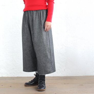 低身長さんもOK あたたか起毛 大人のヘリンボーン✦ コットン クロップドパンツ （グレー） PT06