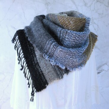 手織り・男女兼用・カシミヤ・ウールコットン・ロングストール・大人シック