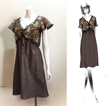 【1点もの・デザイン画付き】ツイル（ウール＆ポリ）生地ワンピース（KOJI TOYODA）