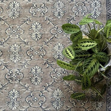 超大判162×282レアボタニカル紋章 グレージュ　トルコヴィンテージラグ