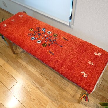 ペルシャ　ギャッベ ミニランナー　ラグ　116x40cm  茜色　花　ヤギ　羊　RJ15181