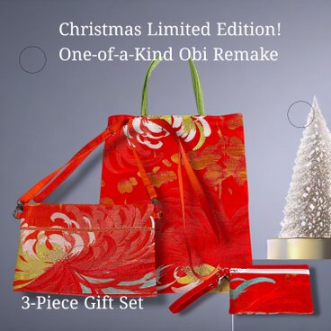 クリスマスギフト【送料込み】帯リメイク　3点セット　レッド
