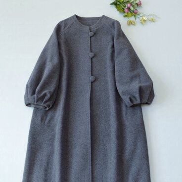 カシミヤ&ウールくるみボタン付きシンプルなロングコート♪