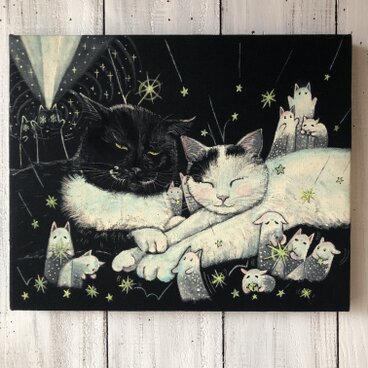 「星を降らせる魔法」Ｆ3サイズ アート作品 原画  徳島洋子作品  アクリル画