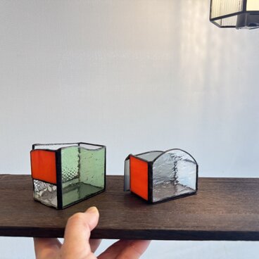 orange ステンドグラス2個セット　カード入れ　小物入れ　プレゼント