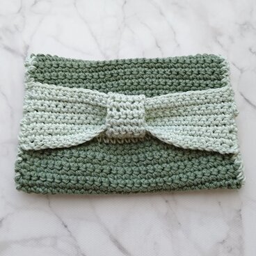 ポケットティッシュケース リボン 緑 グリーン 手編み 編み物 編み