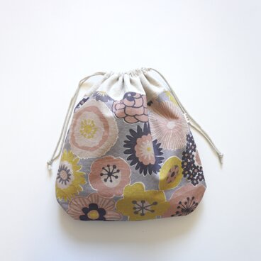 大きな巾着　グレイシュなお花