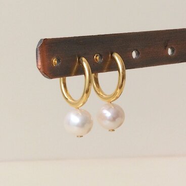 淡水パールフープイヤリング