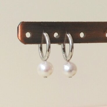 淡水パールフープイヤリング