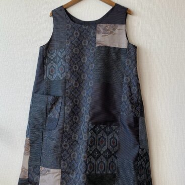 正絹紬のジャンバースカート