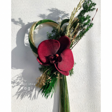 【水引飾り/green×gold/蘭(dark red)】