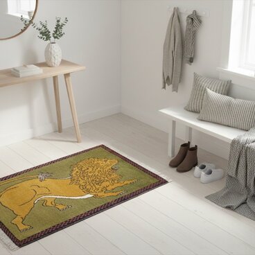 ペルシャ オールドギャッベ　アマレバフト　90x60㎝　ライオンギャッベ　RJ14028