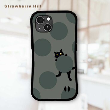 グリップケース 黒猫 ドット柄 耐衝撃 iPhoneケース