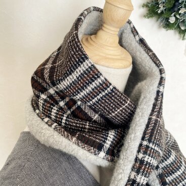 ＊ティペットマフラー＊ウールチェック×ボア/ミニマフラー