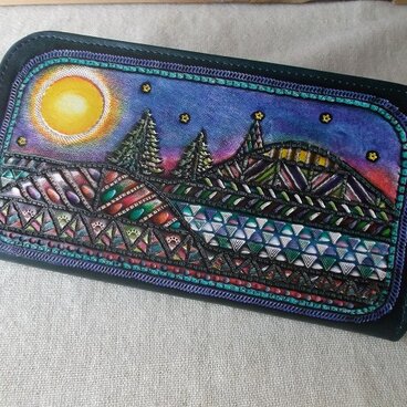 L型ファスナーウォレット　レザー　刻印＆拭き染め