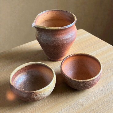 炎の色　酒器セット（片口＋ぐい吞み2個）　焼締　和陶器　陶器　晩酌　誕生祝い
