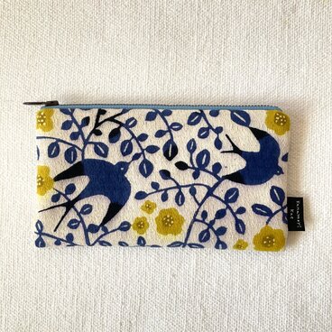 型染めポーチS「つばめと花」