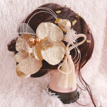成人式髪飾り☆結婚式☆ヘアパーツ☆ゴールド☆白無垢☆結婚式☆和装☆白無垢☆袴ヘア☆卒業式髪飾り☆着物ヘア☆プリザーブドフラワー