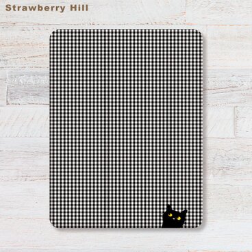 ギンガムチェック と 黒猫 iPadケース  軽量 背面クリア あいぱっどけーす スタンド機能