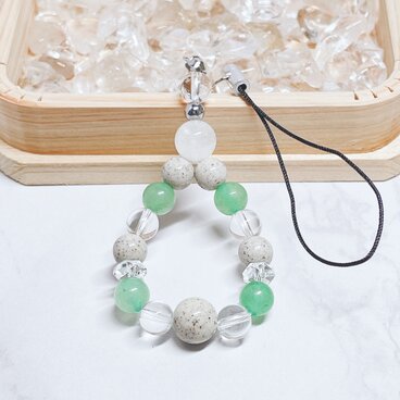 温泉のような穏やかさを纏う 天然石ストラップ｜ヒマラヤ水晶・北投石・アベンチュリン No.835S