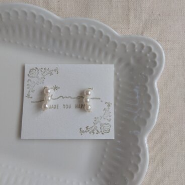 14kgf ３粒淡水パールのナチュラルピアス