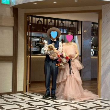 実例写真！カラードレス ピンク チュールスカート キャミソール ロングトレーン 前撮り