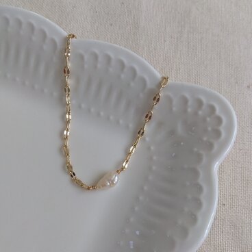 14kgf １粒淡水ケシパールのベネチアンチェーンブレスレット