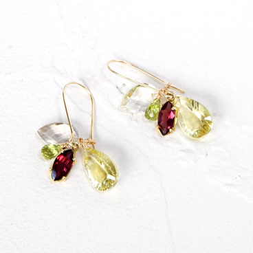 陽光のレイヤー ― レモンクォーツ×ロードライトガーネット ピアス 14kgf