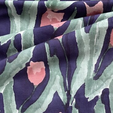 インド ブロックプリント生地 [50cm単位切売]サンガネリ チューリップ ピンク on パープル 花SA IF0423